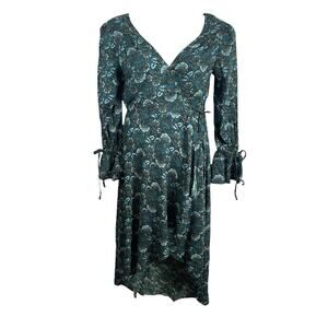BAND OF THE FREE Women S‎ Jewel Teal Dress Floral Wrap Tie Side Bell Cuff Hi Lo